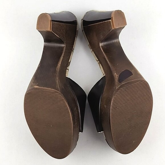 Coach Kathie Slides Dark Brown Leather Signature Log Mid Heel Size 8.5B - Picture 12 of 16